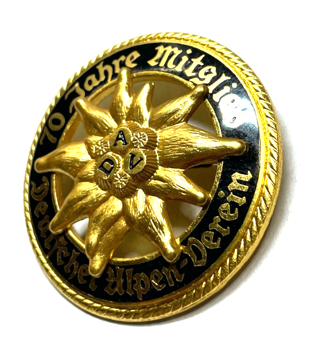 Vintage DAV Deutscher Alpen-Verein vergoldet 70 Jahre Mitglied Ø 45 mm rar!4