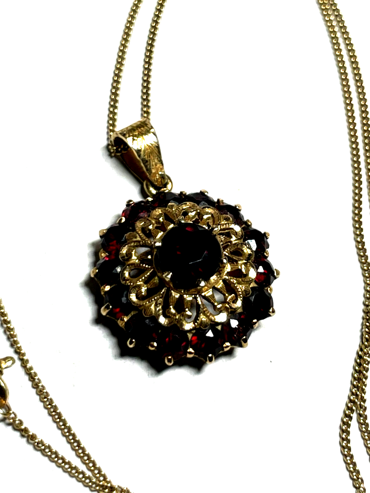 585 Gold antiker Granat Anhänger an 45 cm Panzerkette 14 K Gelbgold satte Farbe8