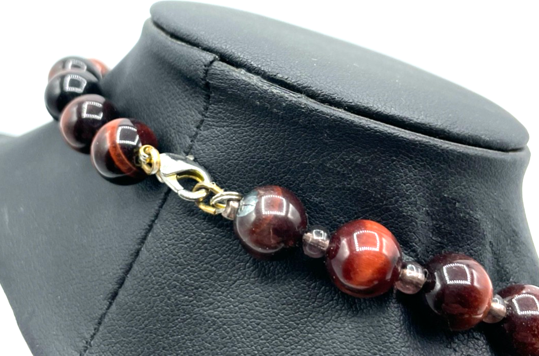 Vintage 53 cm lange rotes Tigerauge Ochsenauge Kugelkette fortlaufend Ø 10 mm2