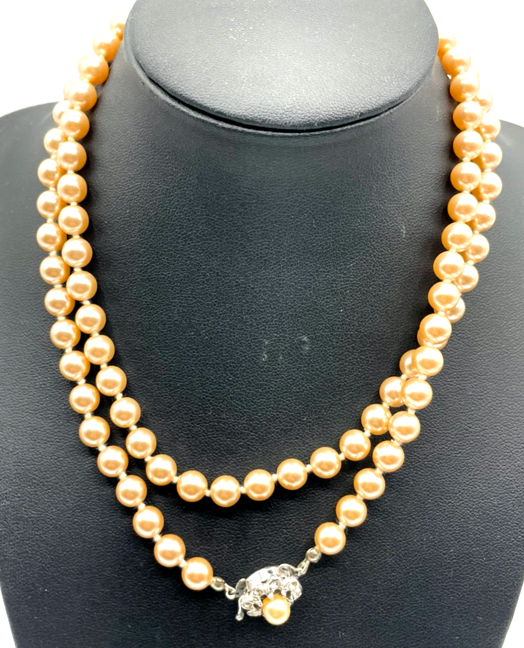 Vintage Tina Harper 68 cm Perlenkette apricot Ø 7,5 mm mit Box Modeschmuck gepfl6