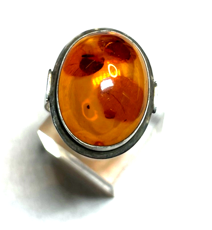 835 Silber Ring ovaler Bernstein Cabochon RG 59 Ø 18,8 solide Qualität gepflegt5