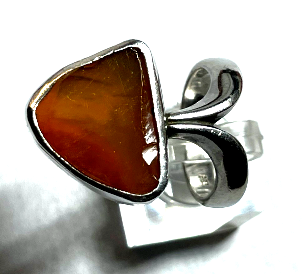 Massiver ausgefallener 925 Silberring mit Feueropal Unikat Ø 17 mm RG 543