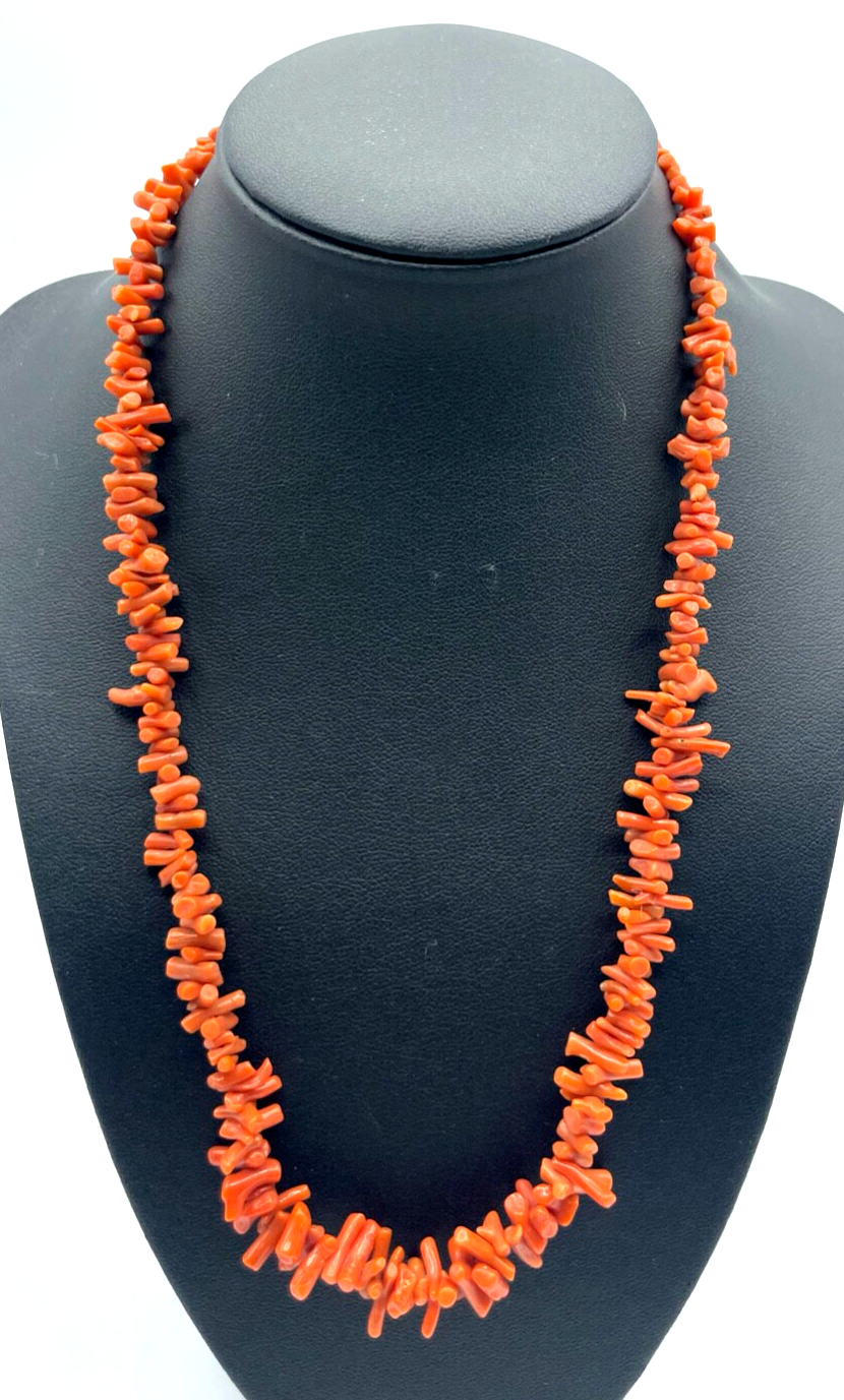 Vintage Korallenkette Stäbchen Koralle Collier Verlauf L 50 cm 12 mm Lachsfarbig1