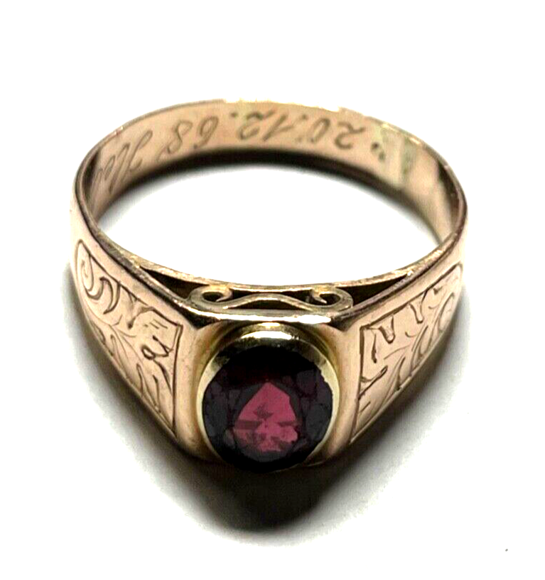 Solider 585 Gold 14 K antik Ring Rotgold Granat unisex RG 58 Ø 18,4 mm 4,5 Gramm0