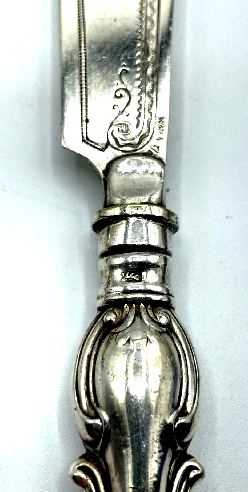 Antik WMF 2 Gabel + 2 Messer Fischbesteck wunderschönes Dekor um 1900 gepfl.3