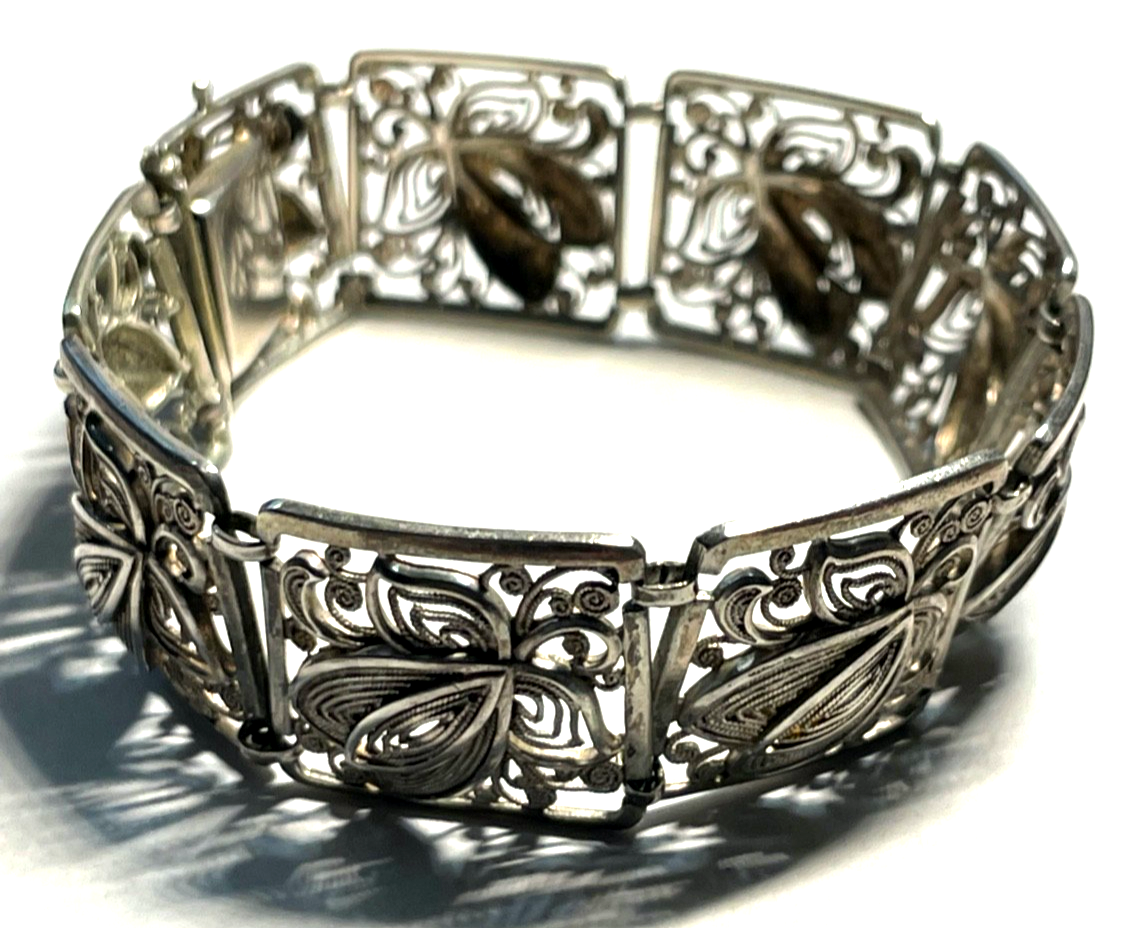 Antik 835 Silber Armband L 20 cm B 20 mm Filigransilber Handarbeit Jugendstil0