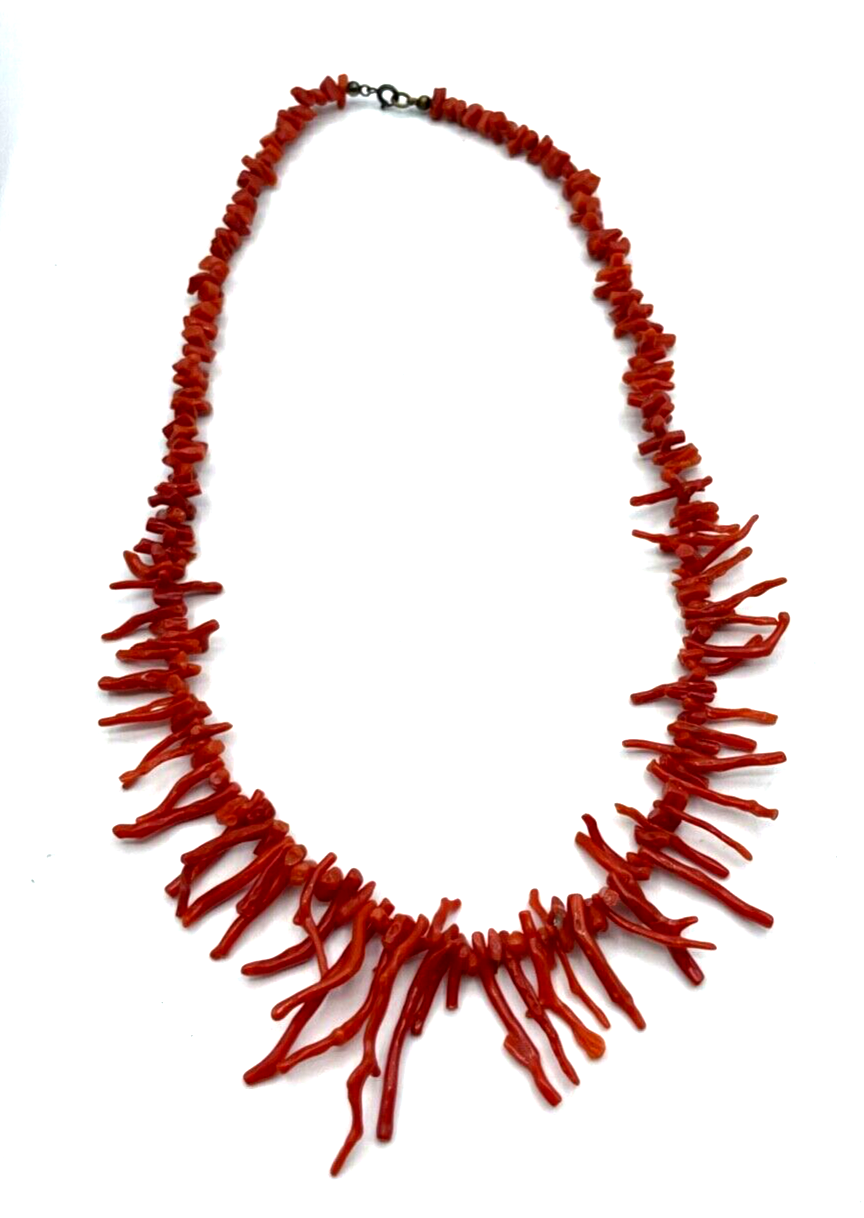 Vintage traumhafte Korallenkette Stäbchen Koralle Collier Verlauf L 52 cm B 45mm1