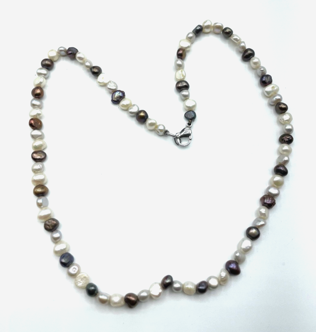 SWZ Süsswasser Perlen Perlenkette L 47 cm B 6 mm zweifarbig Karabiner  gepflegt4