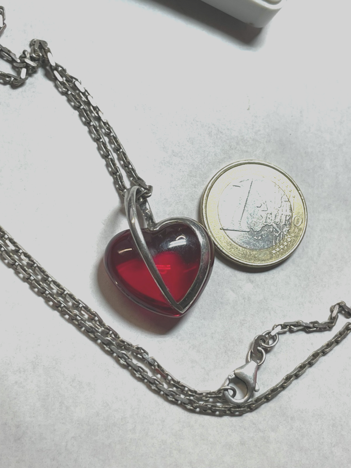 Vintage massiv 925 Silber Gliederkette + roter Design Glas Herz Anhänger gepfl.6