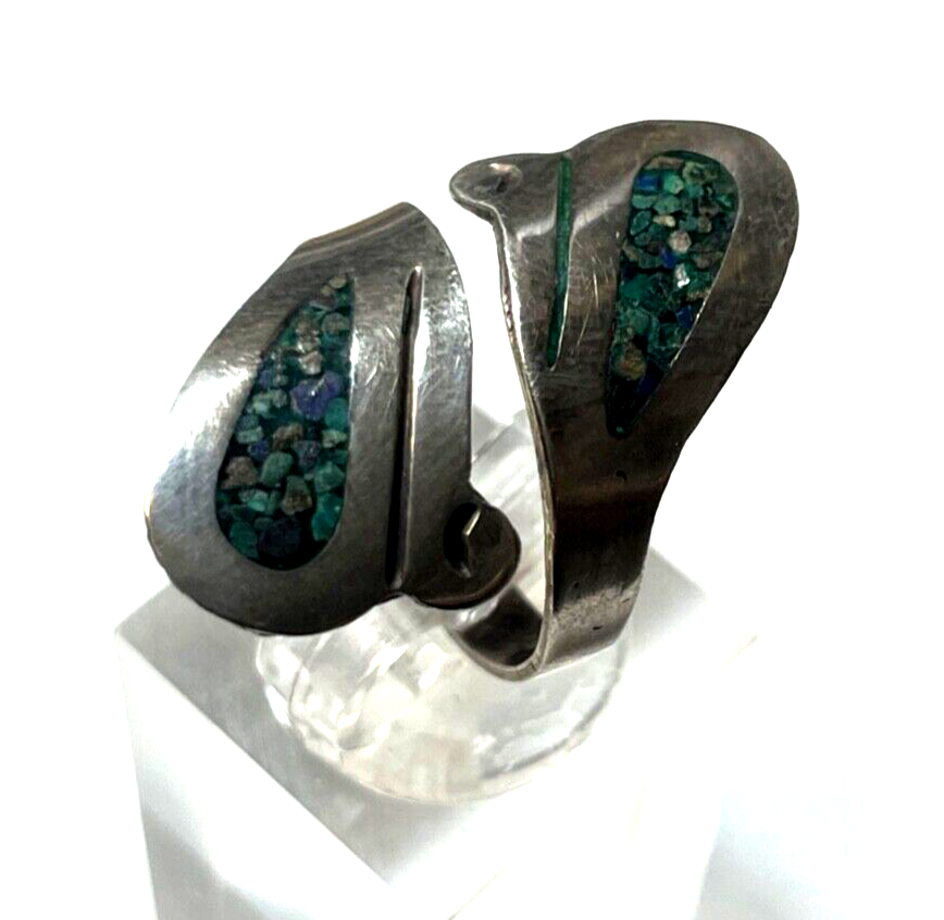925 Silber Ring Taxco Mexiko Edelstein Mosaik Inlay Ø 17 mm RG 53 Handarbeit12