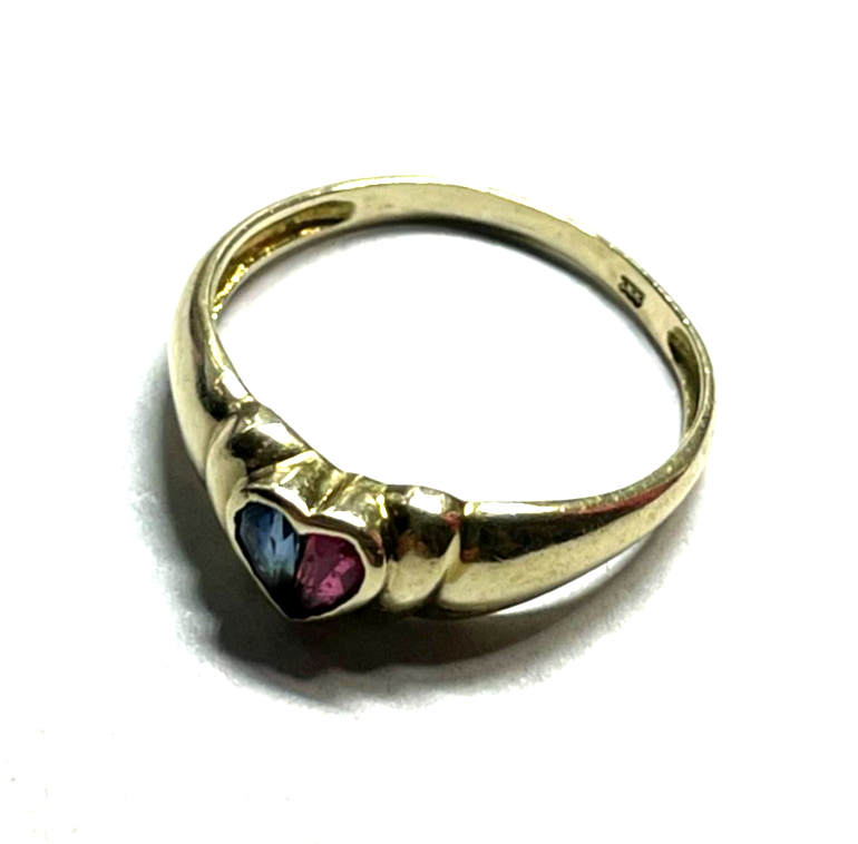 Aparter  333 Gold 8 K Ring Rubin Saphir im Herz Ø 17,5 mm RG 55 Verlobung gepfl.1