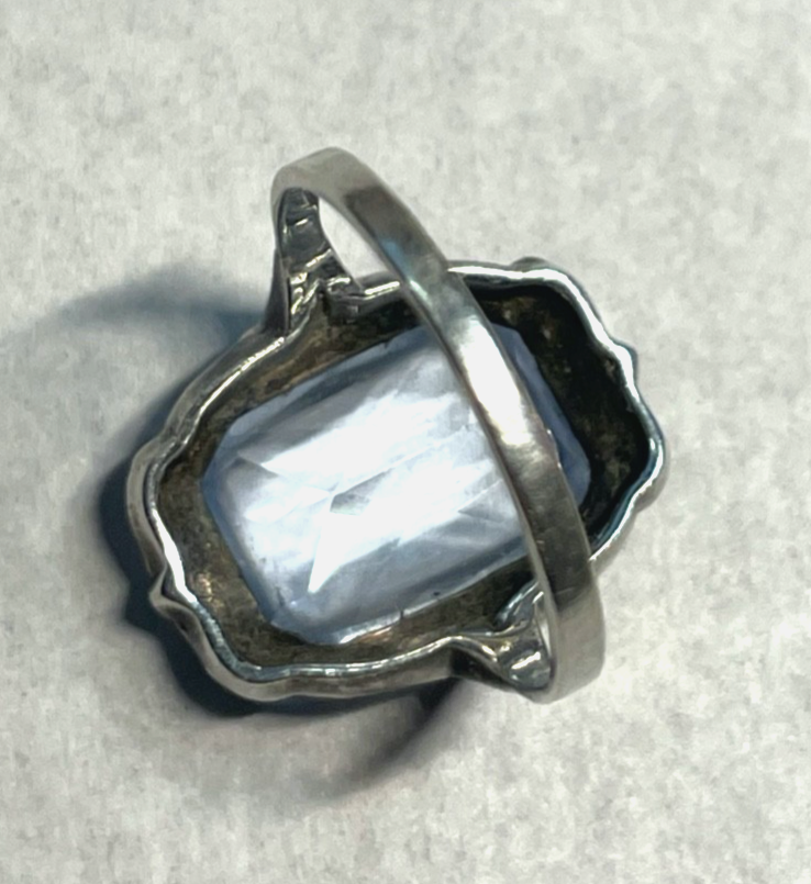 Antik 830 Silber Ring aquamarin farbig wasserblau Spinell 30erJ RG 50 Ø 15,9 mm6