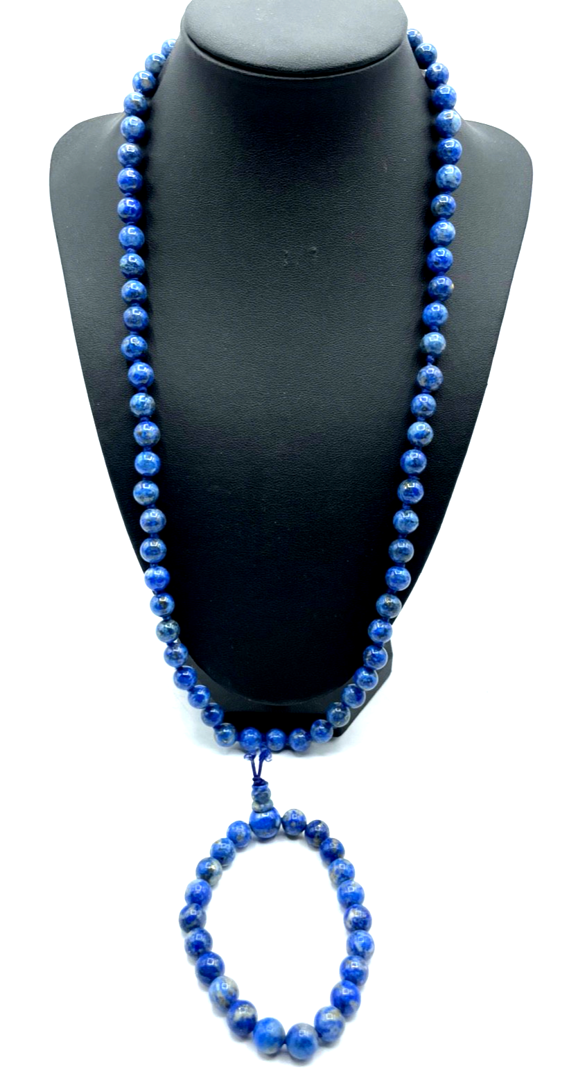 63,5 cm Lapislazuli Halskette Armband Set 925 Silber Karabiner einzeln geknotet0