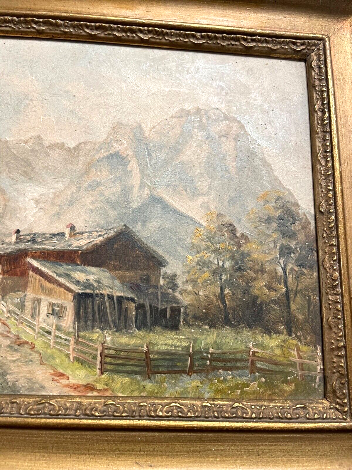 Ölgemälde Franz Krippendorf 1907-1982 alpenländische Kate vor Gebirge Landschaft6