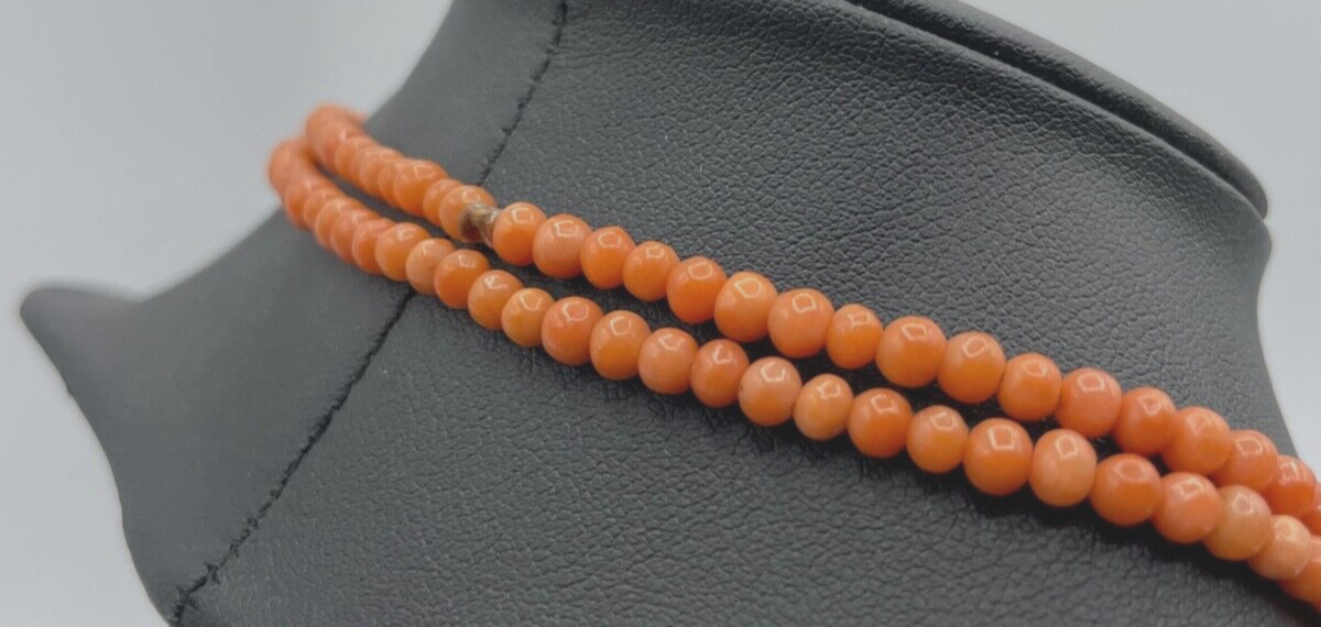 Antik Korallenkette lachsfarbig Lachskoralle L 82cm Endloskette Ø4 mm Kugelkette4