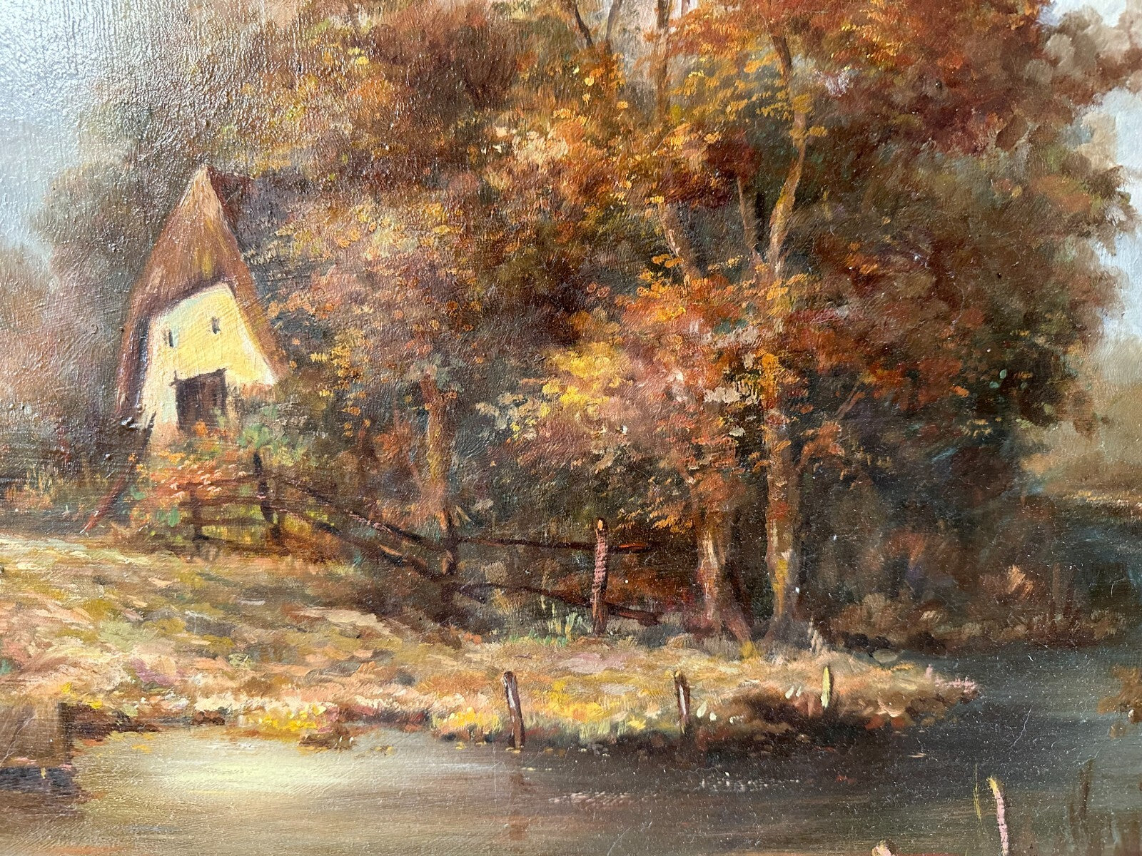 Öl auf Leinwand - Becke - Landschaftsmalerei - Scheune am Fluss - signiert gerah10