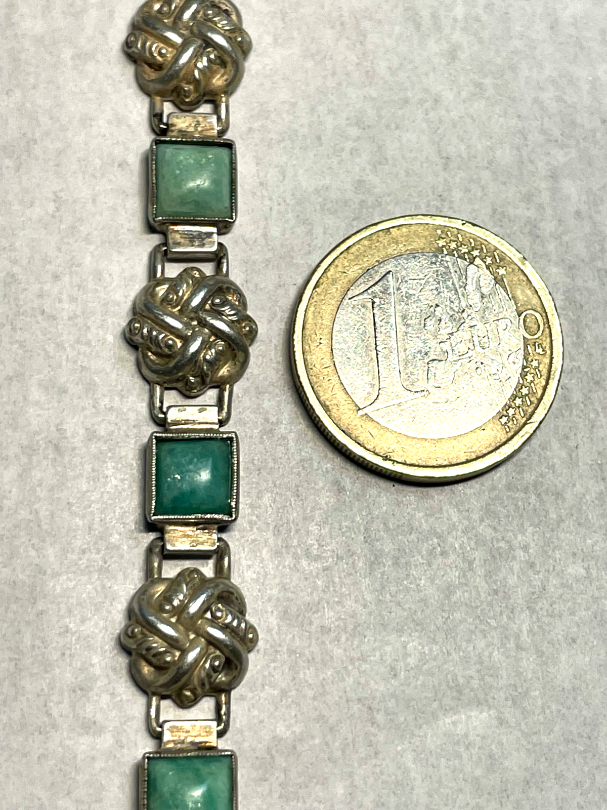Antik  Art Déco Armband 835 Silber Handarbeit grüner Türkis Cabochon Kissen9