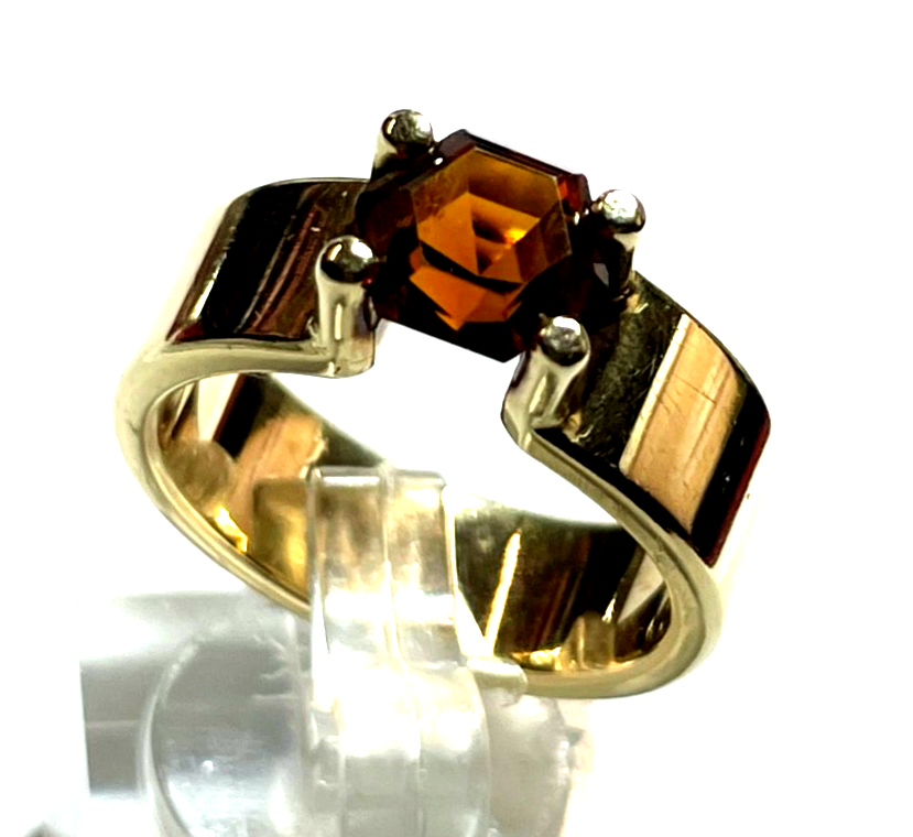 14 K 585 Gold massiver Ring Unikat mit Madeira Citrin Juwelier  Ø 17,5 mm RG 550
