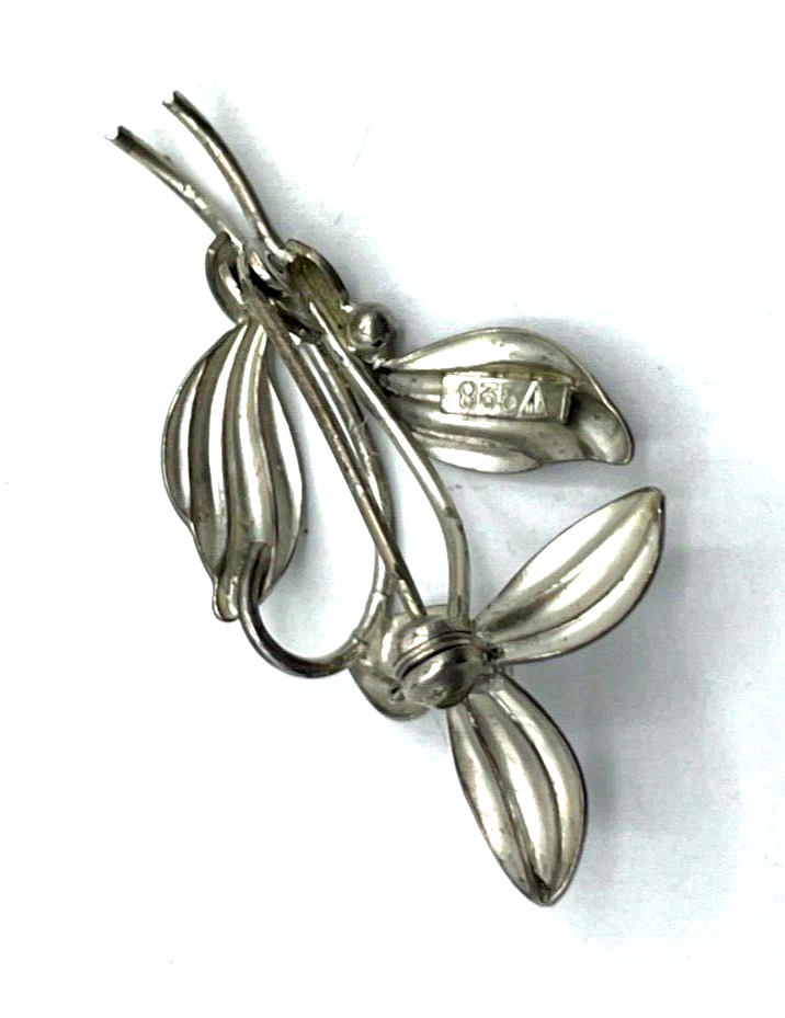 Vintage TEKA 835 Silber Brosche Retro Anstecknadel Blume Veilchen Handarbeit4
