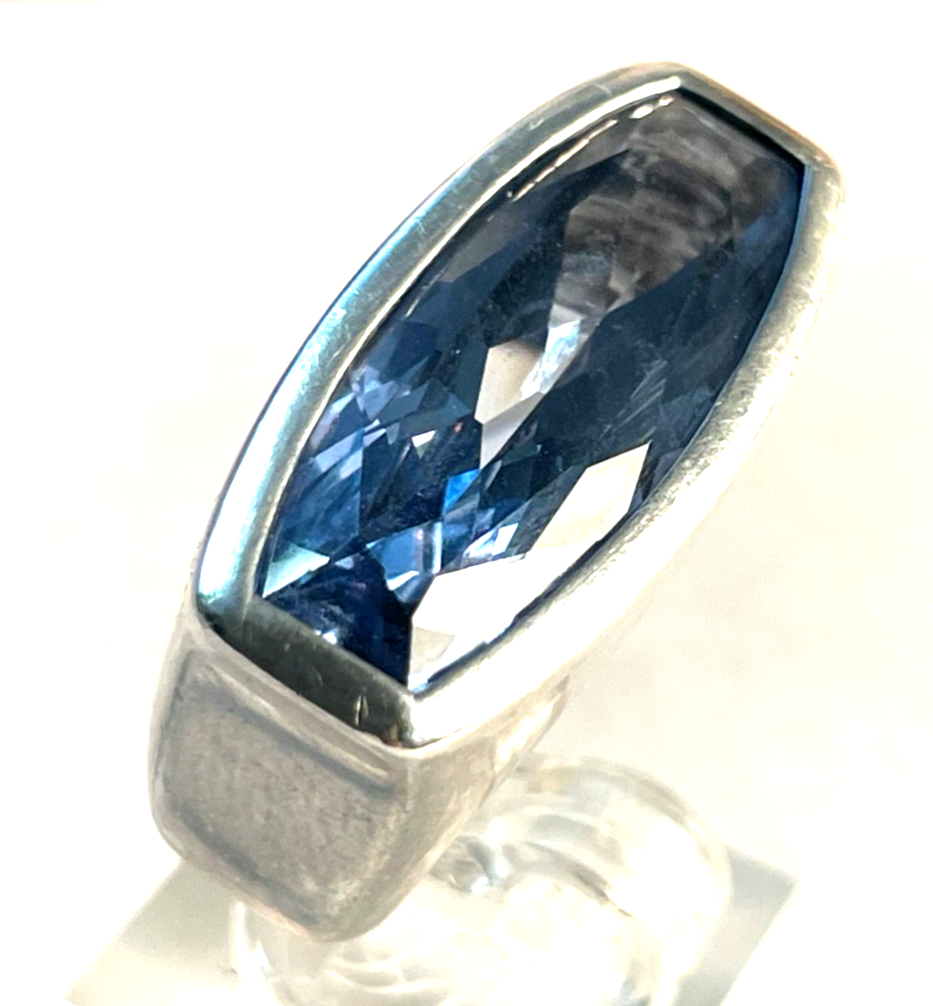 Massiv Design 925 Silber Ring mit gr. Blautopas  Ø 17  RG 55 gepflegt Juwelier2