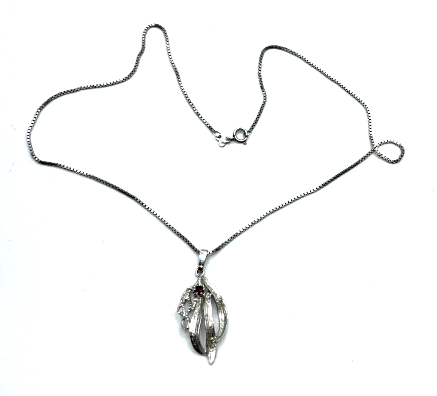 Elegante 925 Sterling Silber Venezianer Kette + 835 Anhänger Rubin rhodiniert2