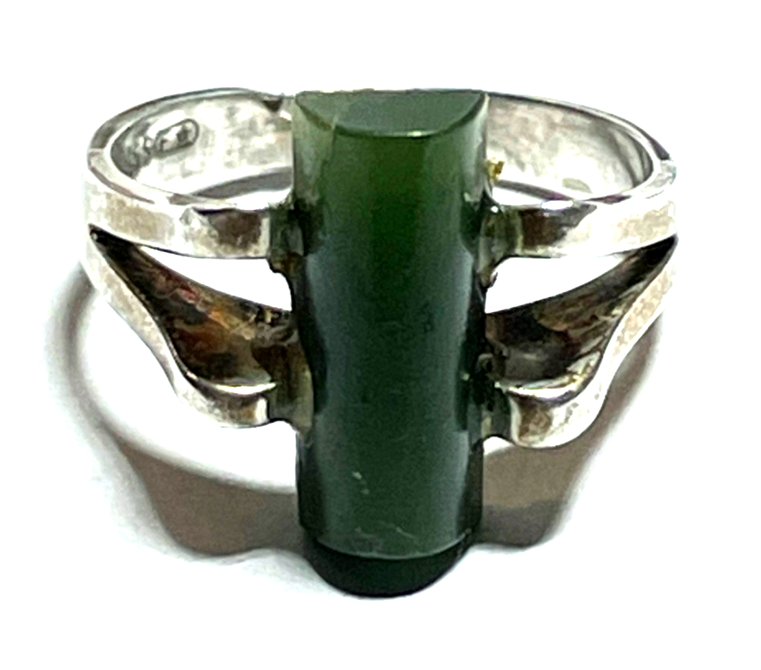 70erJ Design vintage 835 Silber Ring + grüne Jade offene Ringschiene Modernist7