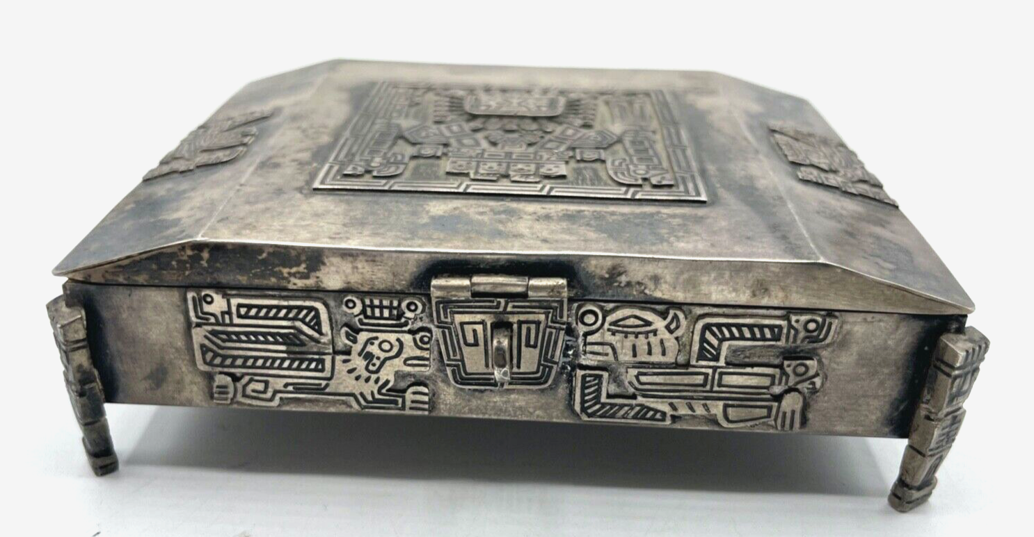 Vintage Silber Dose Deckeldose Maya Azteken Inka Silberdose 126 Gr. Handarbeit1