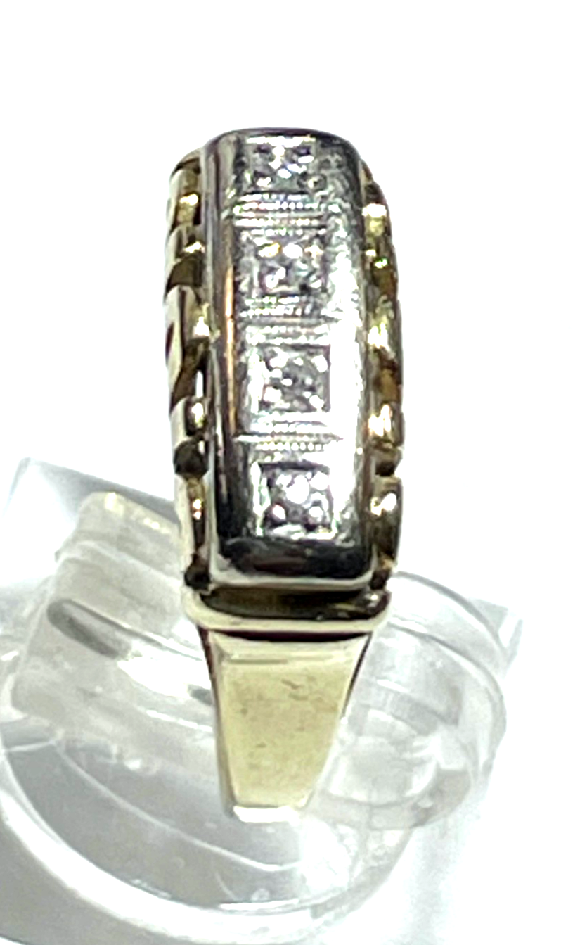 Antik 585 Gold 14 K bicolor Ring 4 Diamanten Juwelier Ø 17,2 mm Gr. RG 54 gepfl.13