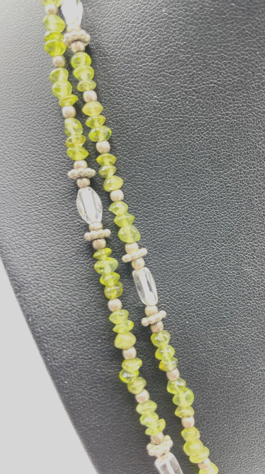 Edelstein Mix Kette Collier 2 reihig Peridot + Bergkristall + 925 Silber neuw.4