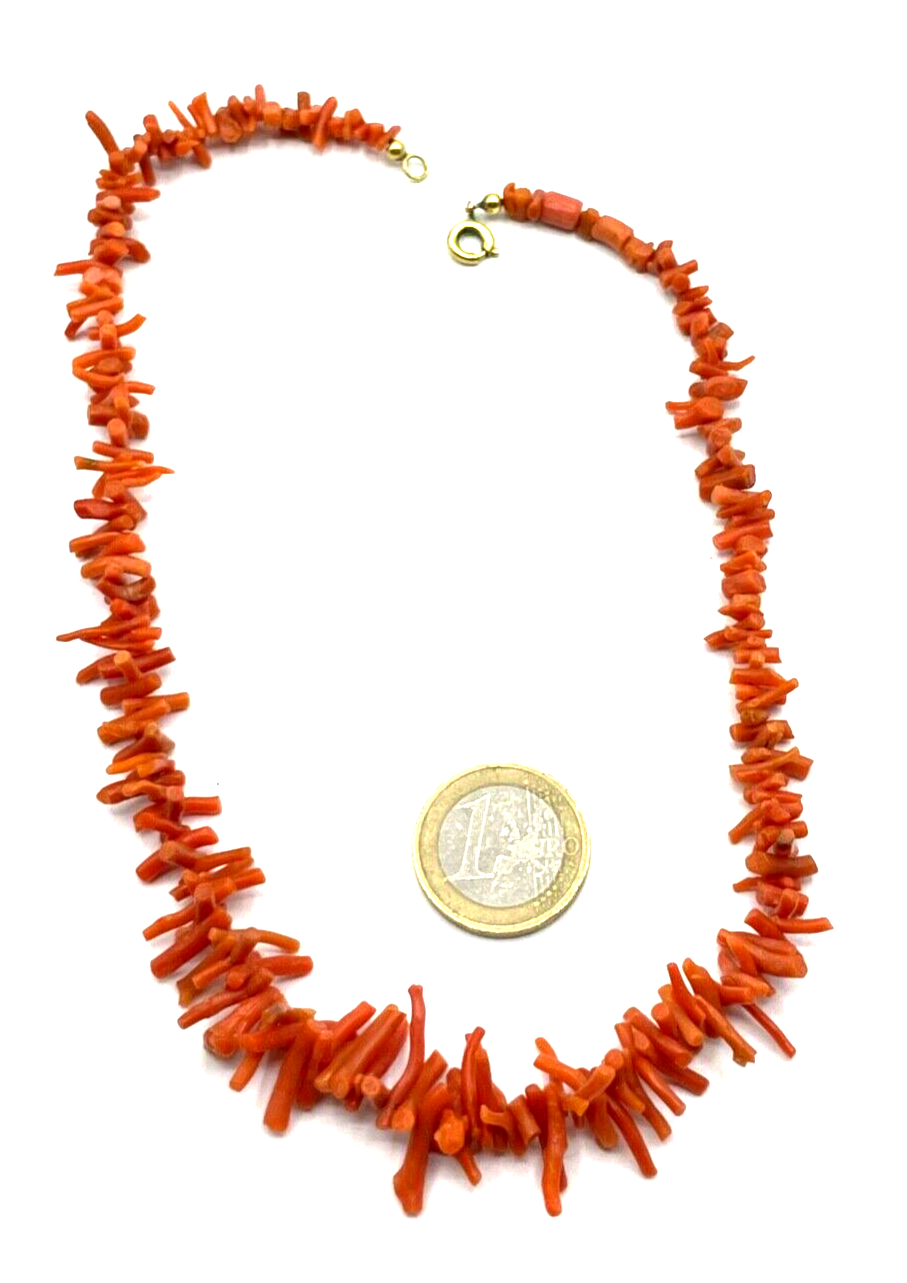 Vintage Korallenkette Stäbchen Koralle Collier Verlauf L 40,5 cm Lachsfarbig1