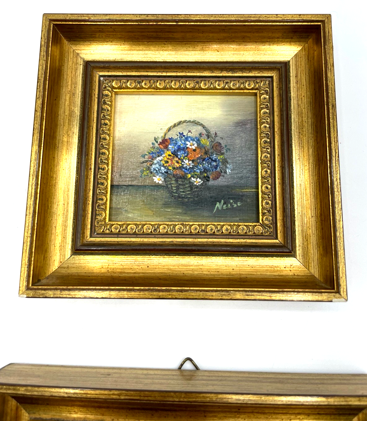3 reizvolle kleine Ölgemälde Blumen Motive im Goldrahmen Kunstmalerin Neise1