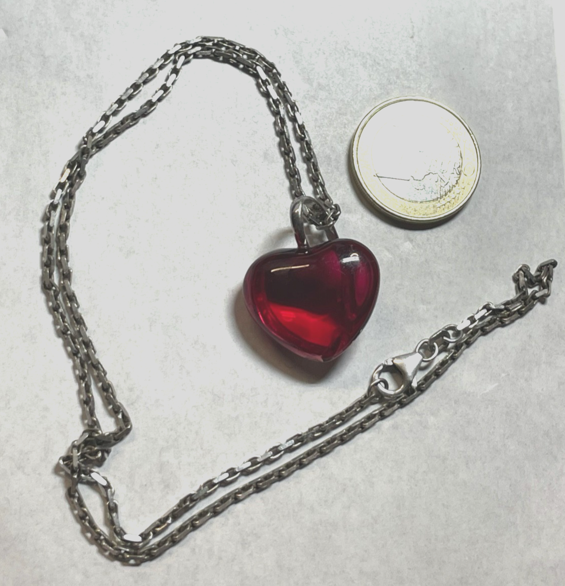 Vintage massiv 925 Silber Gliederkette + roter Design Glas Herz Anhänger gepfl.5