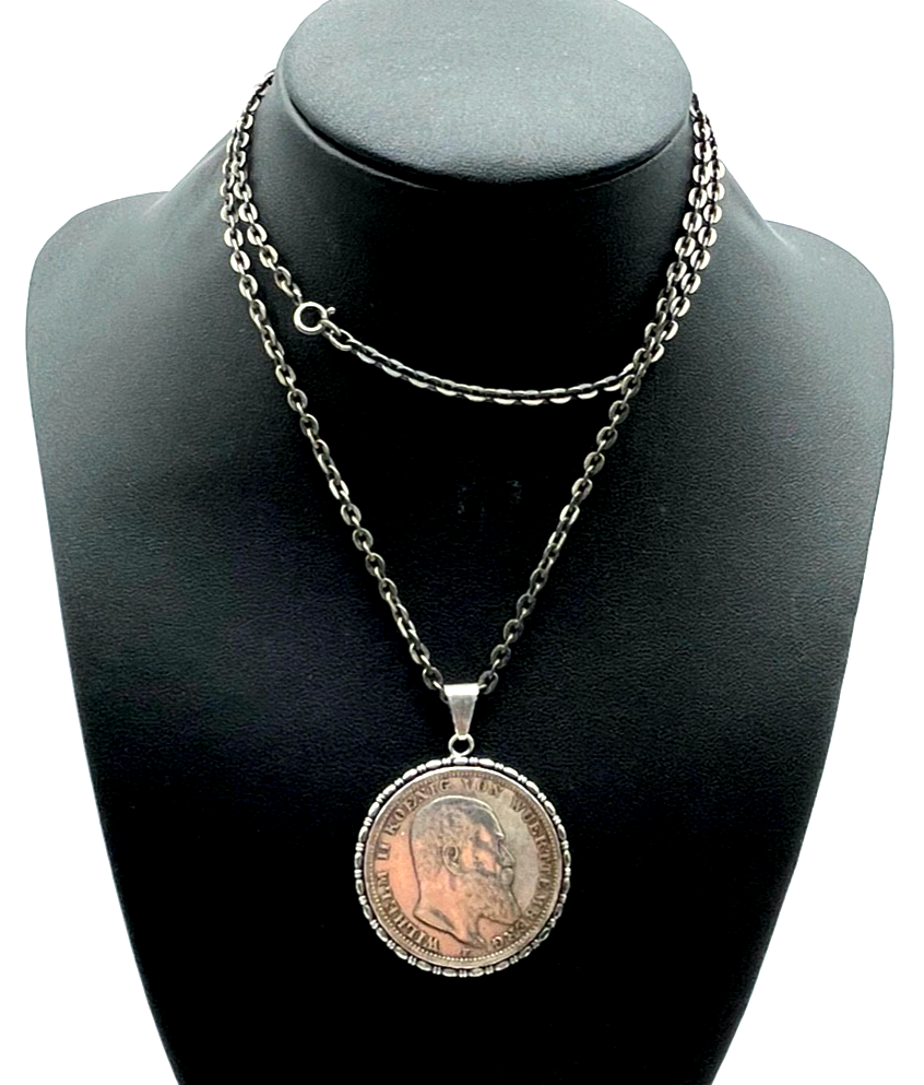 Antik Münzanhänger Silber Deutsches Reich Drei Mark 1909 Wilhelm II Silberkette0
