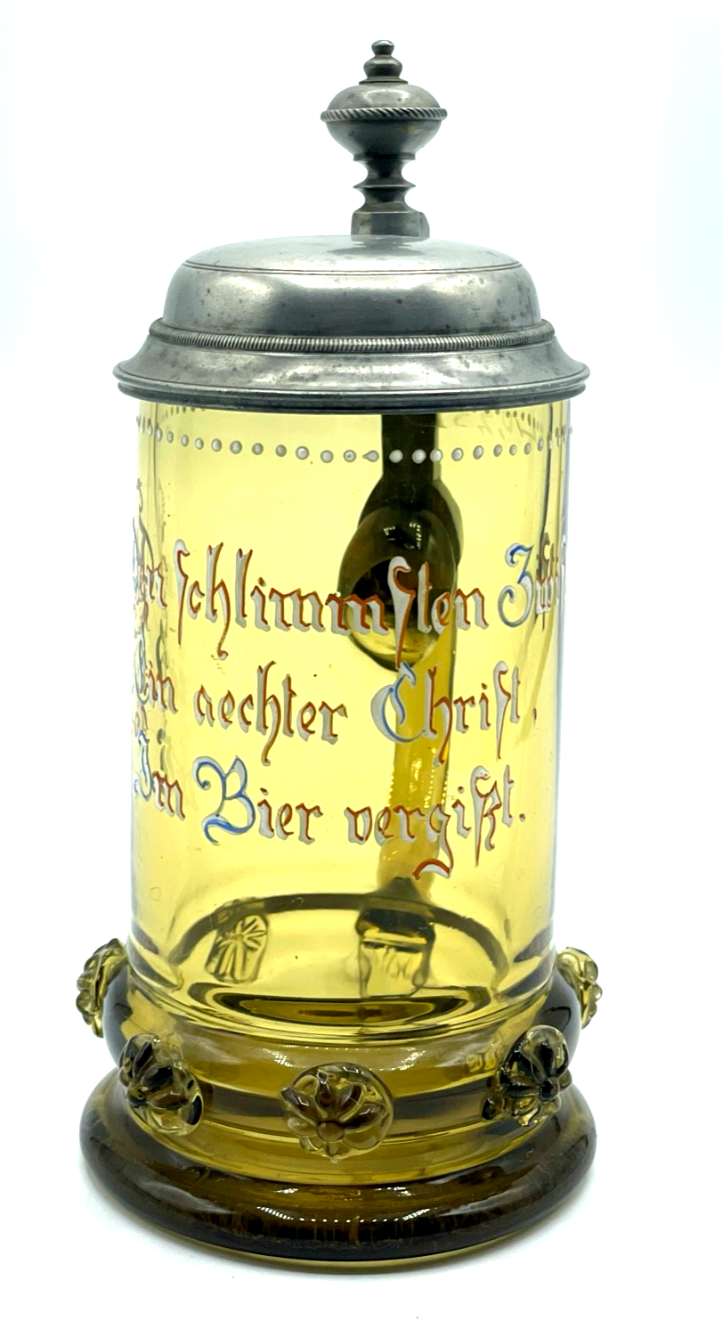 Damen Historismus Glaskrug Zinn Deckel Bierkrug Noppen Kaltemaille 0,25 Ltr.0