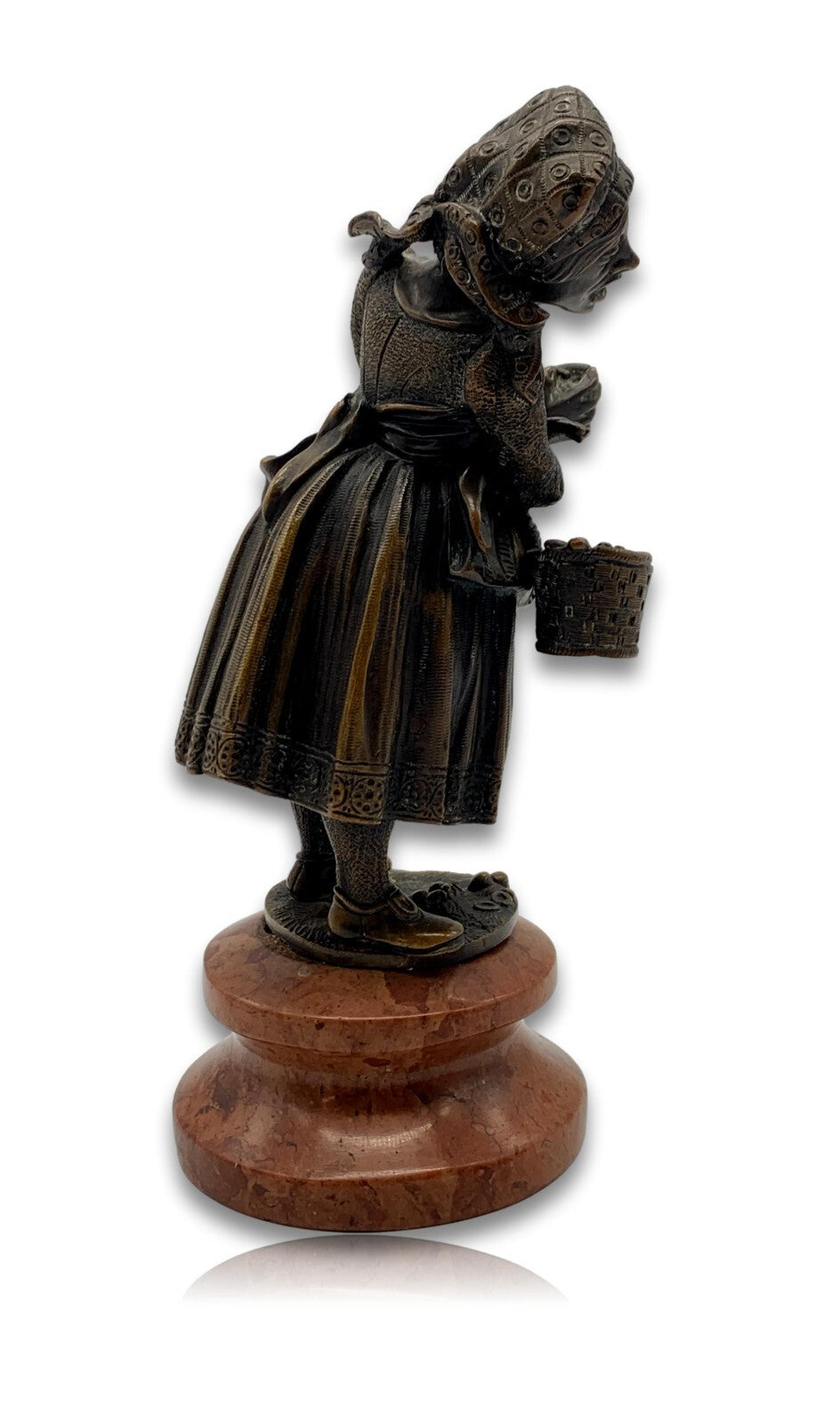 Bronze Figur Skulptur - Marmorsockel - Frau mit Korb - patiniert5