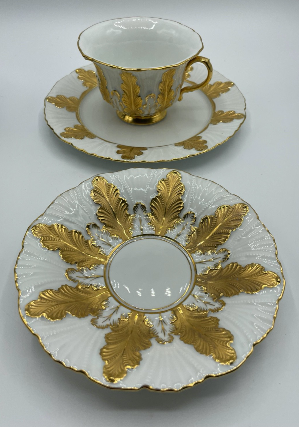 Antik Meissen Porzellan Gedeck I. Wahl Eichenlaub Gold Sammeltasse 3tlg. 1A Zust10