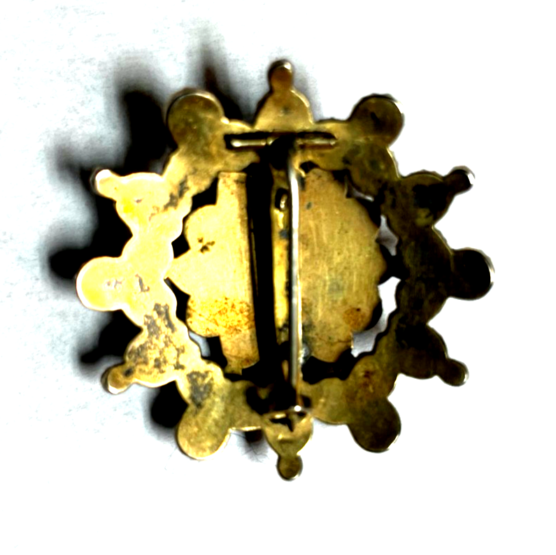 Antik attraktive Granat Brosche vor 1900 Silber vergoldet Ø 35 mm ungereinigt7