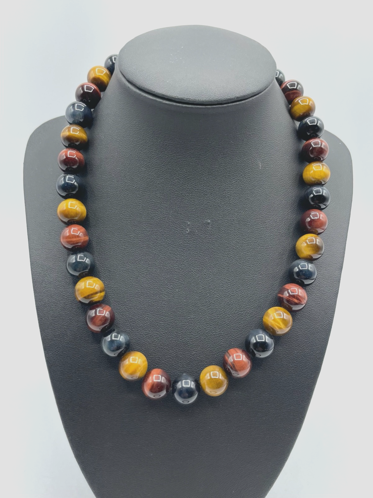 Neu Set Falkenauge Tigerauge Farbmix Halskette Kugelkette Collier + Armband Ø113