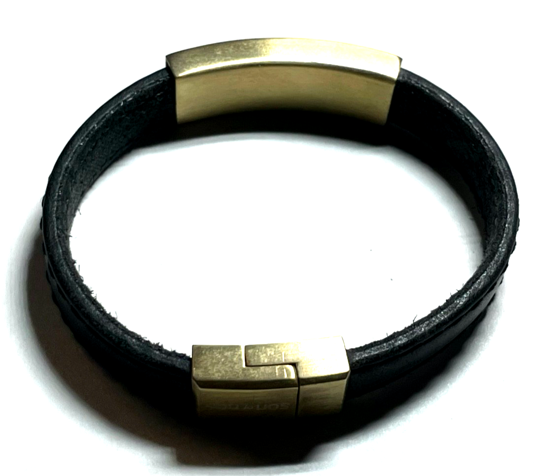Unisex SON OF NOA solides Lederarmband mit vergoldetem Edelstahl L 20,5 cm gepfl9