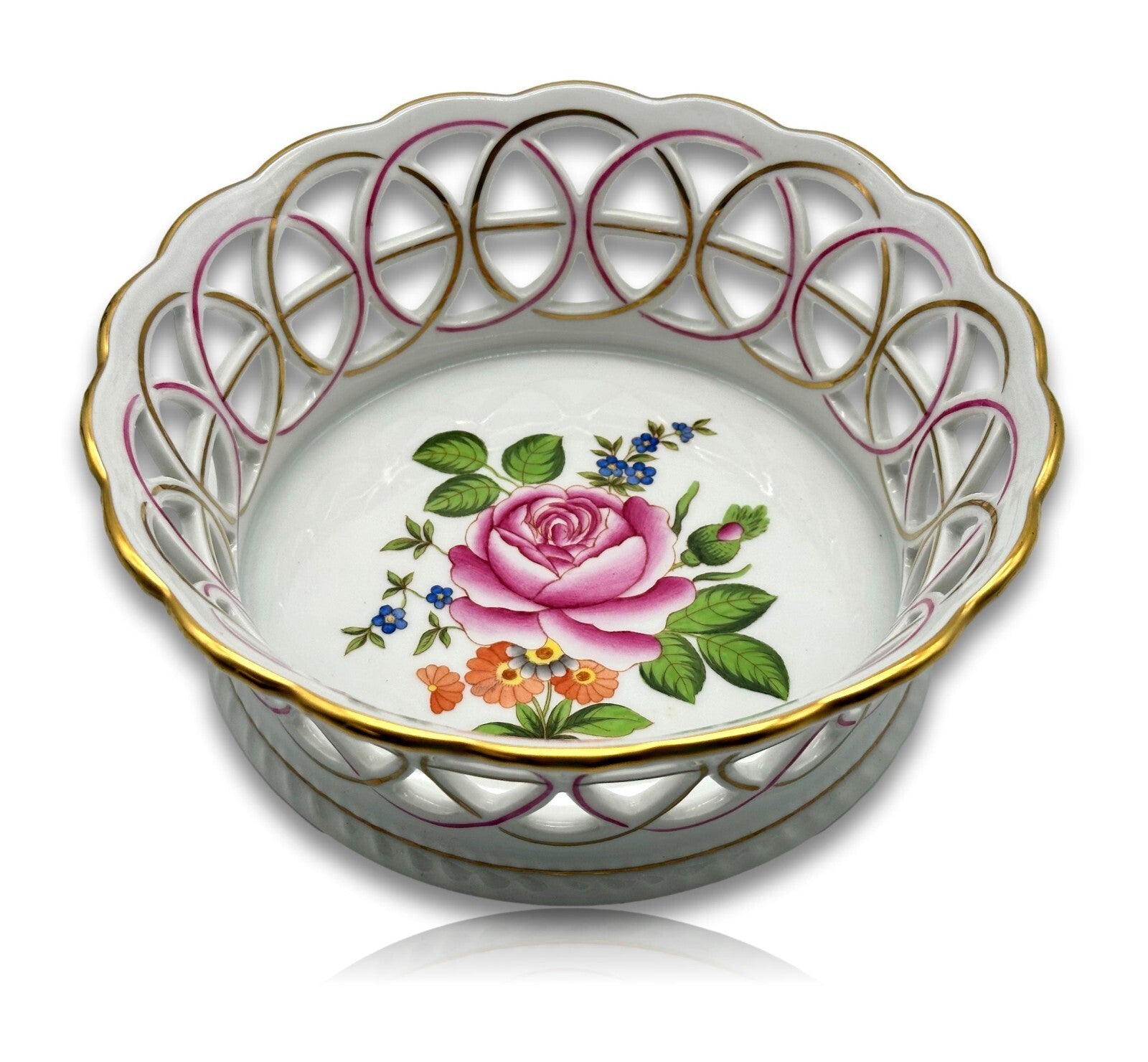 Herend 7404 PBR - Durchbruch Schale Korb - Porzellan - Petit Buoquet de Roses0