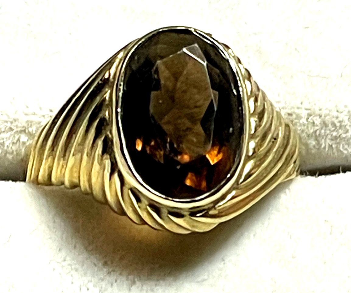 Vintage 333 Gold 8 K Rauchquarz Ring Ø 17 mm RG 53 Juwelier Qualität sehr gepfl.6