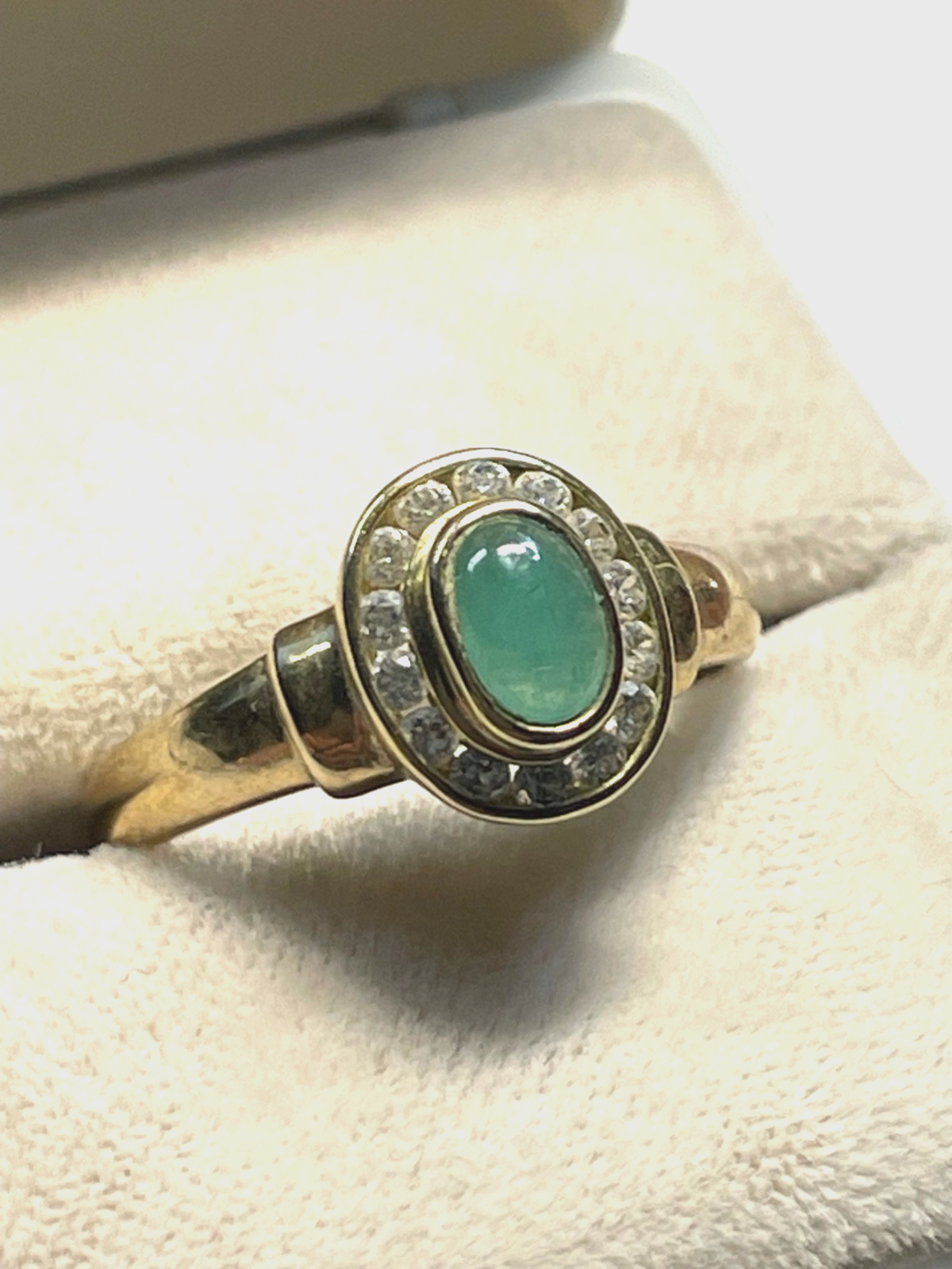333 Gold 8 K Ring Smaragd Cabochon+ Weißtopas Ø 17,5 mm RG 55 Juwelier Qualität7