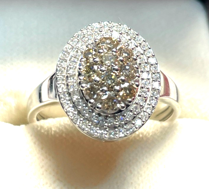585 Gold 14 K Weißgold Entourage Ring Brillanten 2 farbig Ø 17,8 mm RG 56 gepfl.2