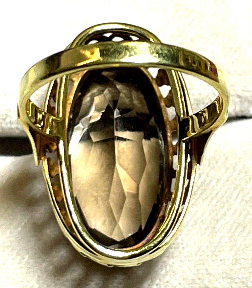 Vintage Design 333 Gold 8 K Ring Rauchquarz Ø 17,5 mm RG 55 Juwelier wunderschön10