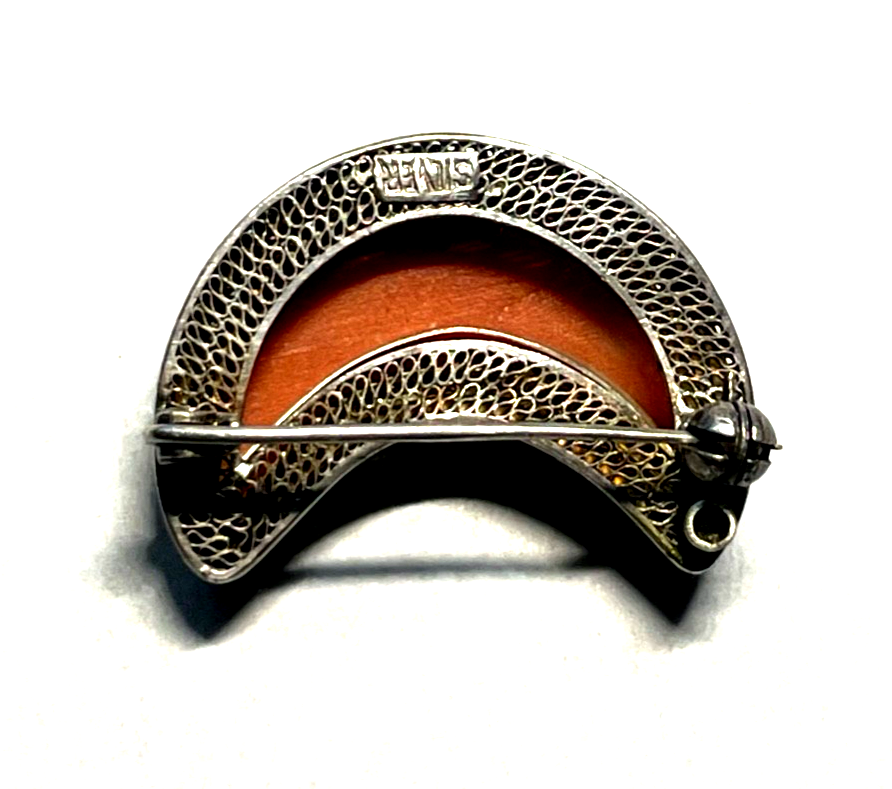Antik edle Sterling Filigransilber Brosche Anstecknadel + Koralle Handarbeit6