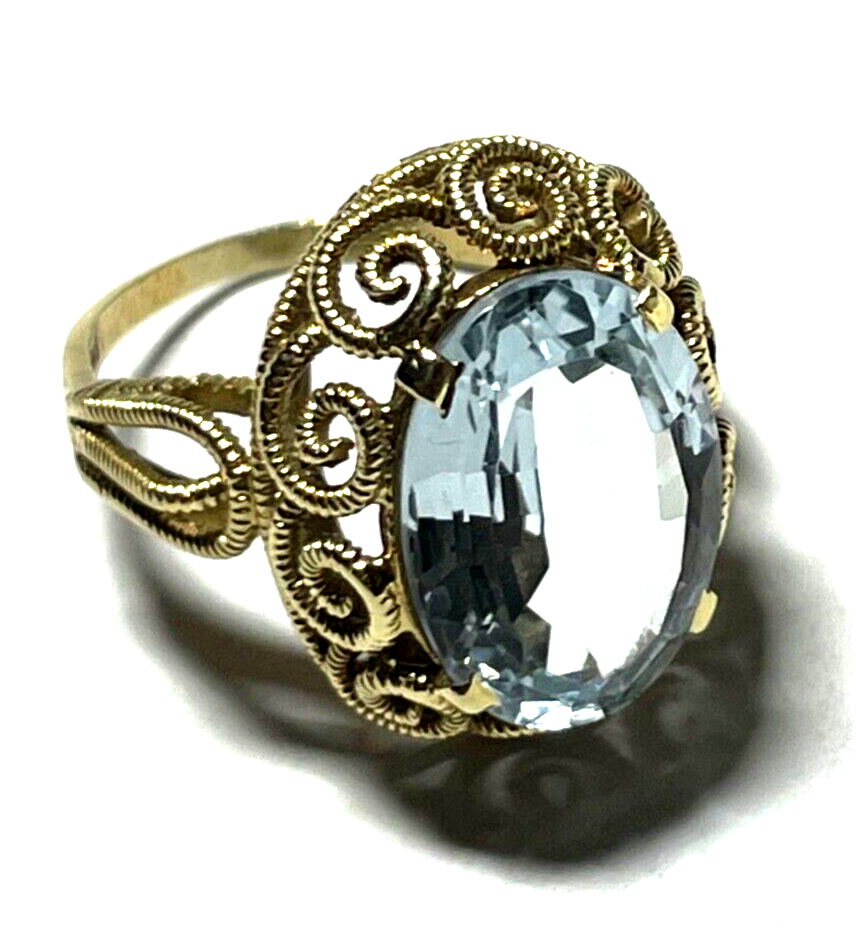Massiver 585 Gold 14 K Ring Aquamarin oval Ø 16 mm RG 51 Juwelier Etagenring10