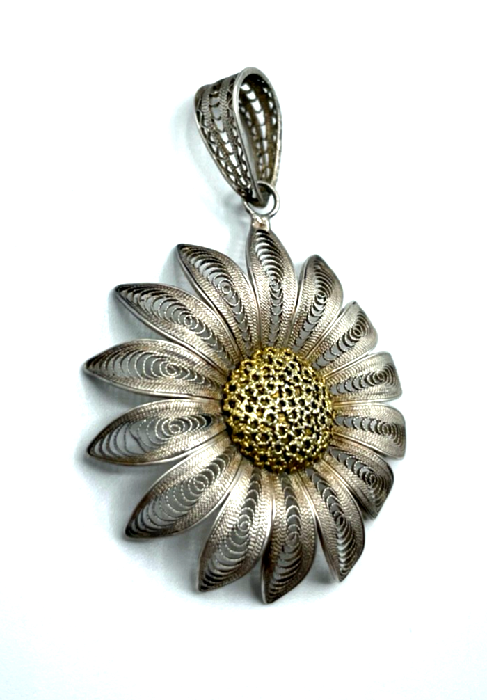 Antik Filigran Anhänger 800 Silberdistel Filigransilber Handarbeit Ø 38mm Tracht2