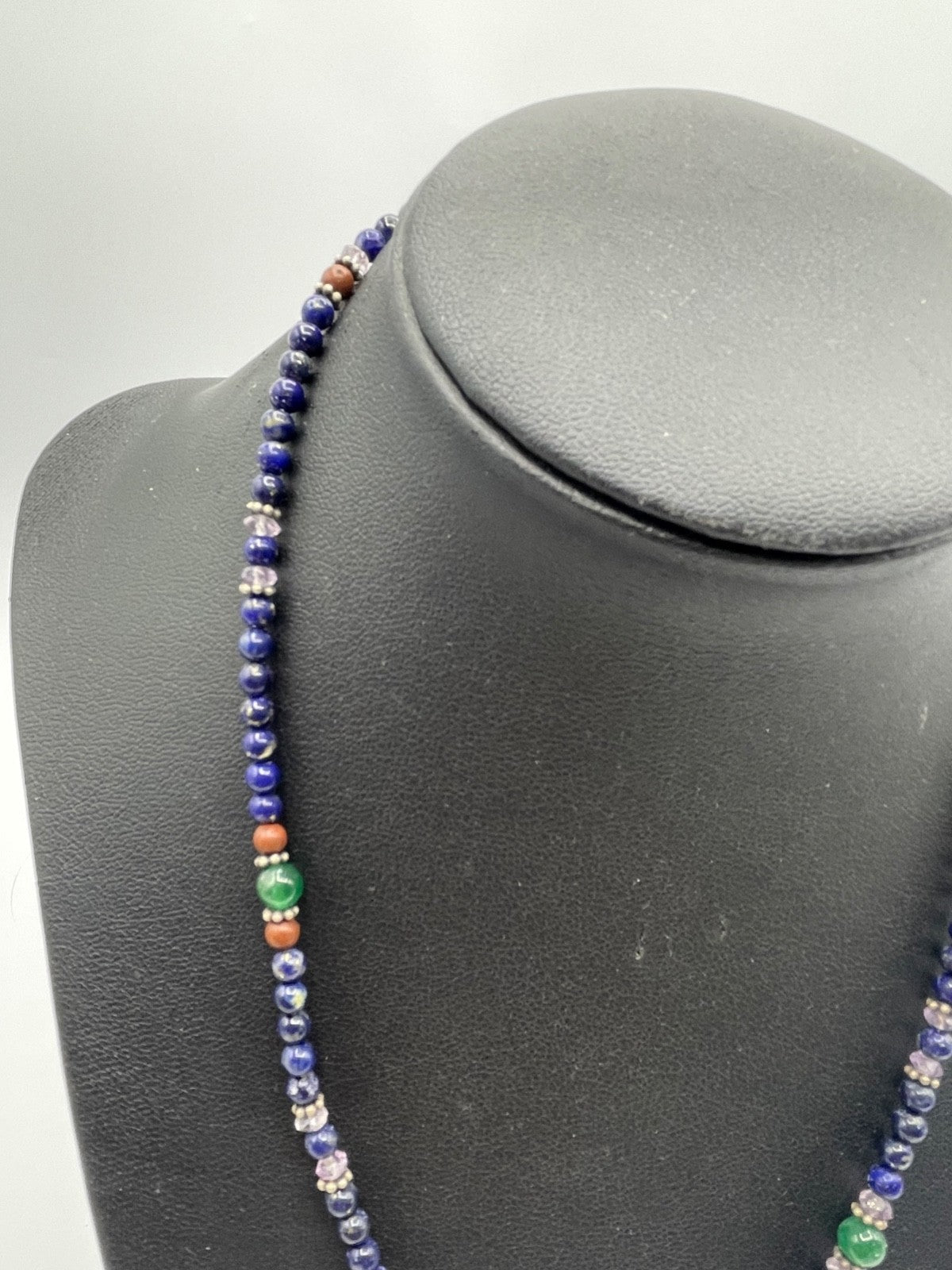 Gemischte Edelstein Kette Collier 925 Silber Elemente + Karabiner wunderschön3
