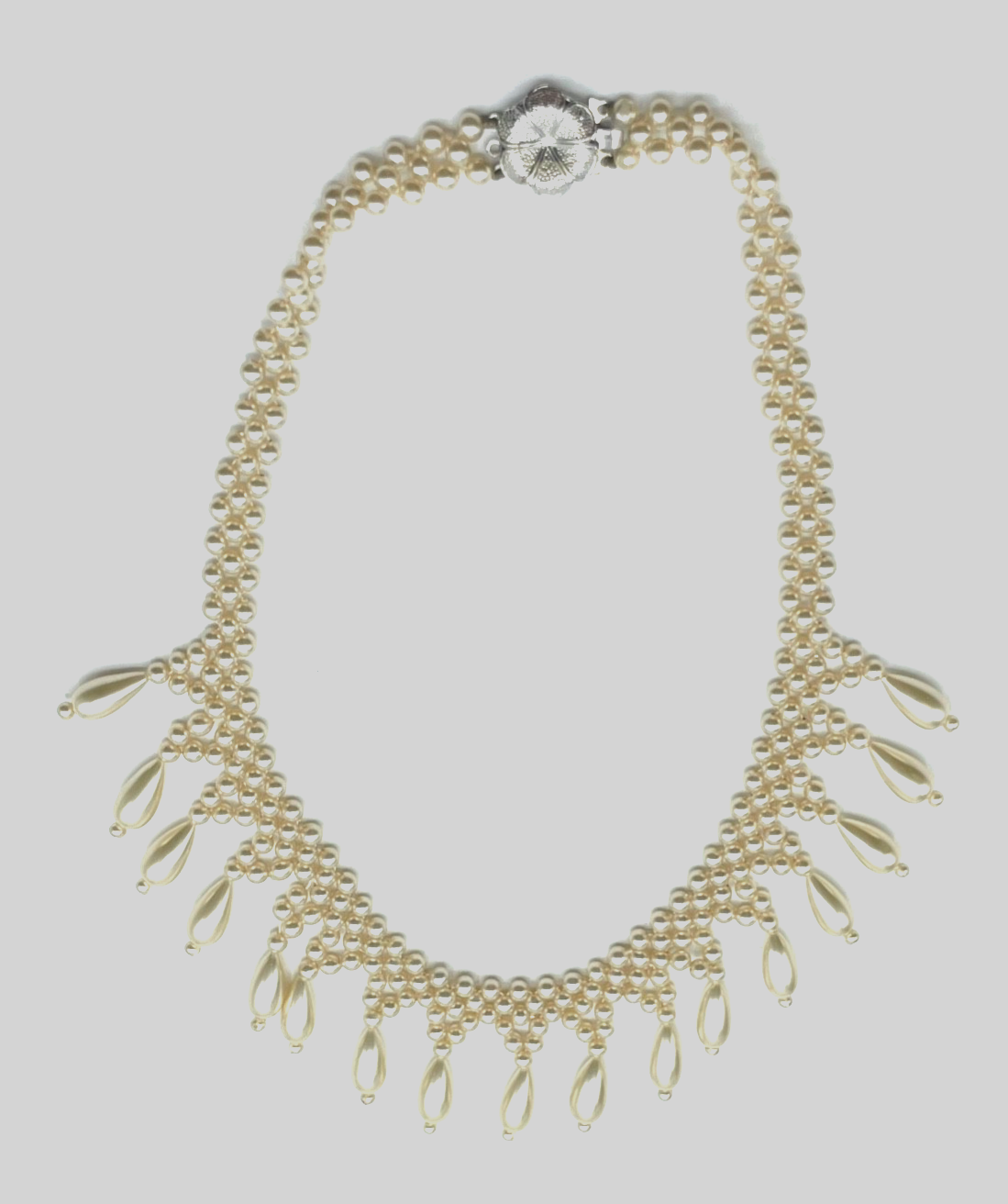 Edle vintage Modeschmuck Statement Halskette Faux Collier Perlen Handarbeit L 405