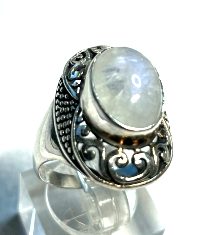 Stattlicher 925 Silber Ring Mondstein Cabochon Ø 18,5 mm RG 58 solide Qualität0